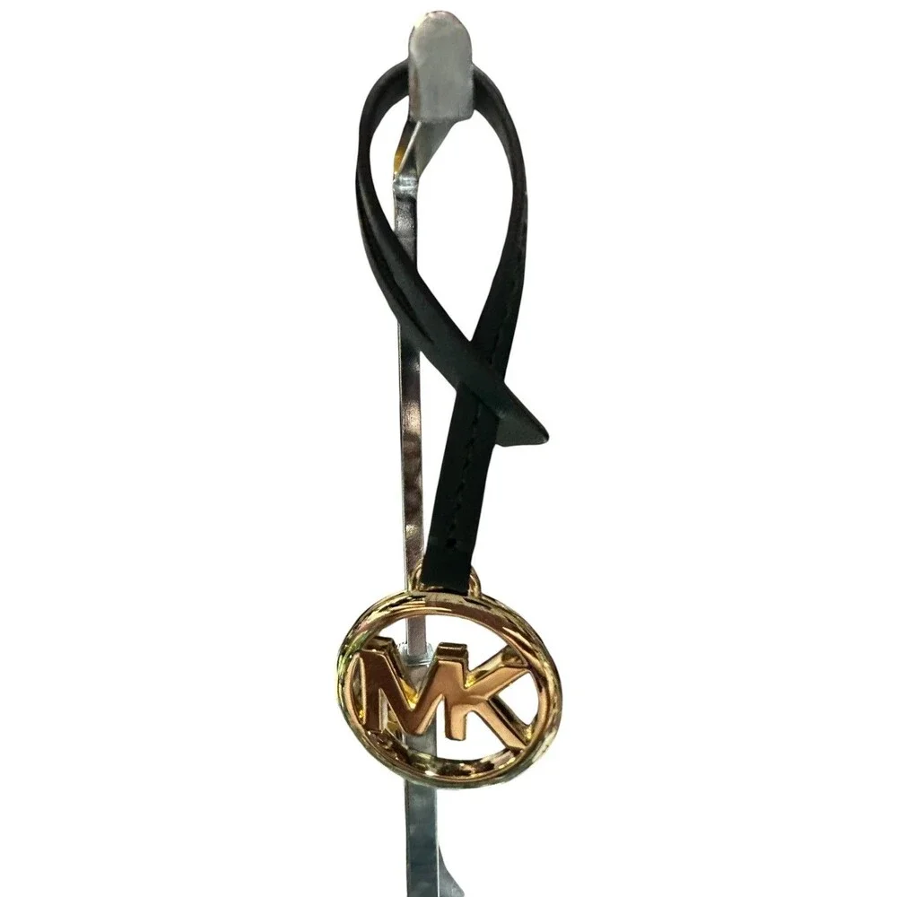 MICHAEL KORS GOLD MK LOGO CHARM / OLIVE GREEN LEATHER STRAP HANDBAG FOB Hang Tag